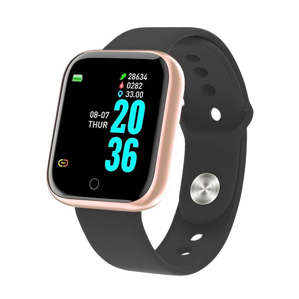 Relógio Smart Fitness D20/y68 Rosê Gold Pulseira Preta Bluetooth Monitor De Saúde Para Mulheres