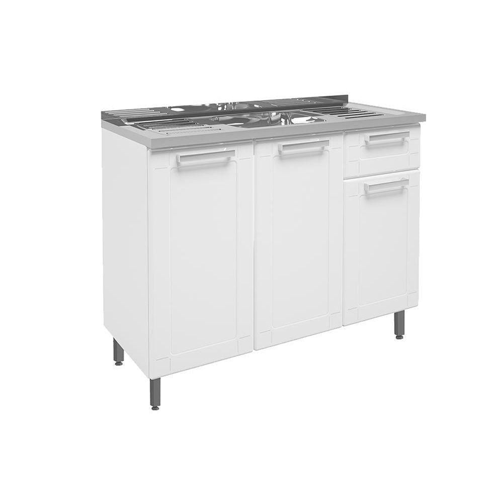 Gabinete De Cozinha Modulado Balcão C- Pia Múltipla 3 Portas 1 Gaveta Branco - Bertolini