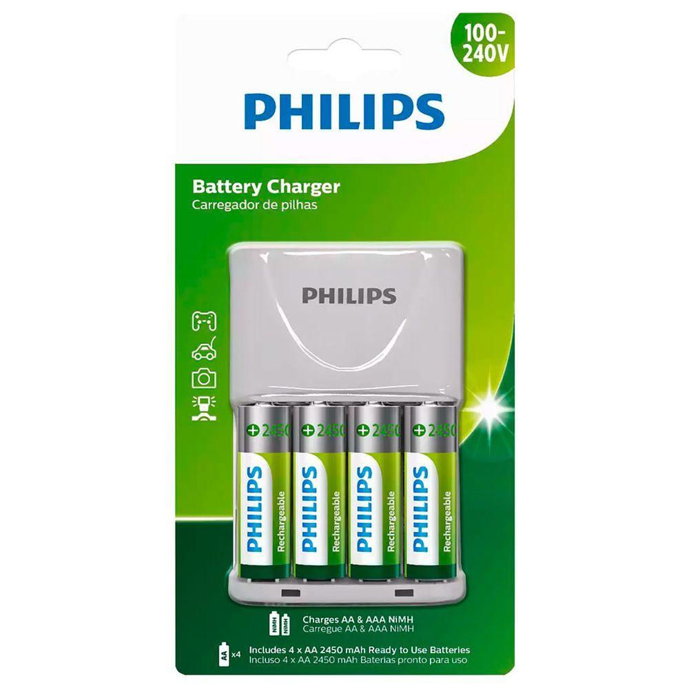 Carregador Scb Philips (01 Carregador E 02 Un Pilhas Aa)