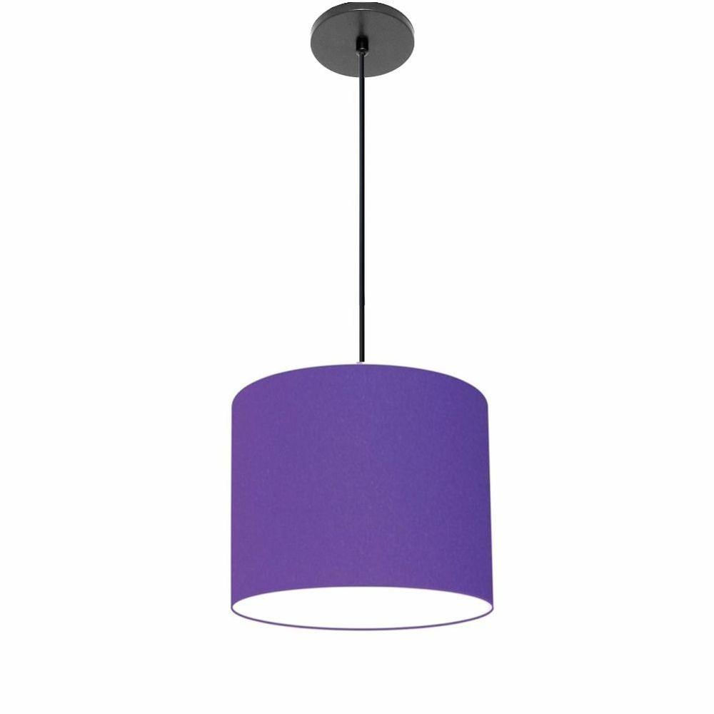 Luminária Pendente Vivare Free Lux Md-4107 Cúpula Em Tecido 25x20cm Roxo Da Canopla Canopla Preta E Fio Preto