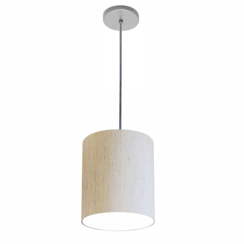 Luminária Pendente Vivare Free Lux Md-4103 Cúpula Em Tecido Linho Bege Da Canopla Canopla Cinza E Fio Cristal