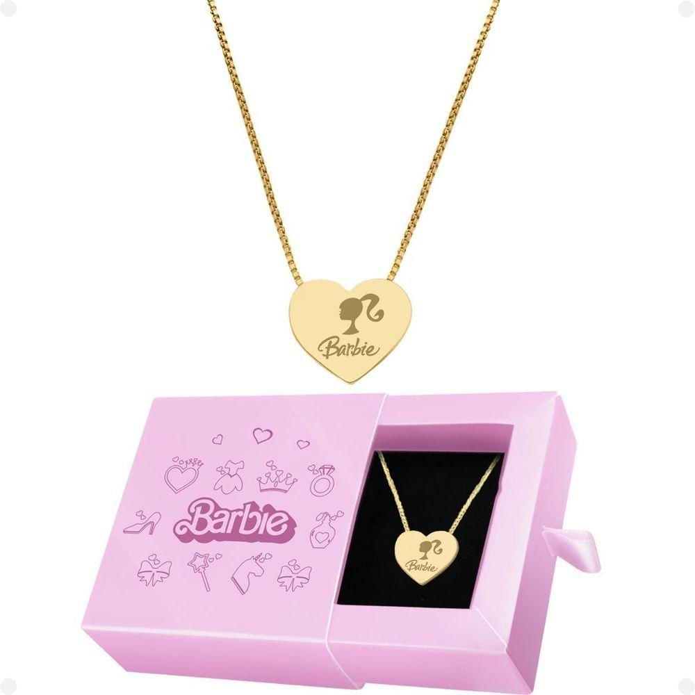 Colar Feminino Dourado Aço + Pingente Coração Barbie + Caixa Edição Limitada Qualidade Premium Moda