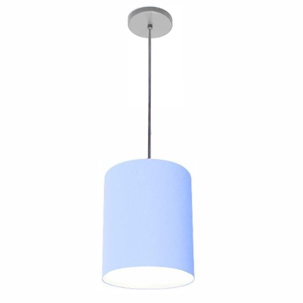 Luminária Pendente Vivare Free Lux Md-4104 Cúpula Em Tecido Azul-bebê Da Canopla Canopla Cinza E Fio Cristal