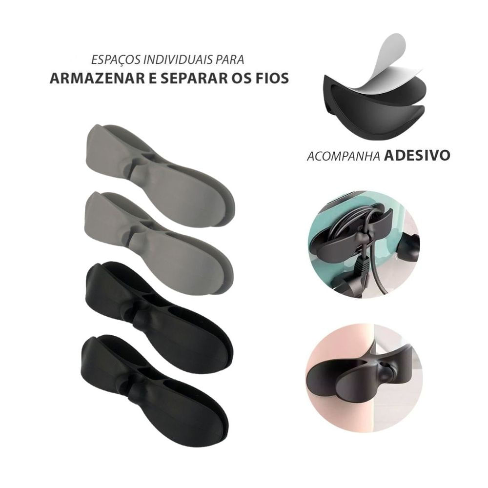 Kit com 04 Organizador de Fios e Cabos com Adesivo