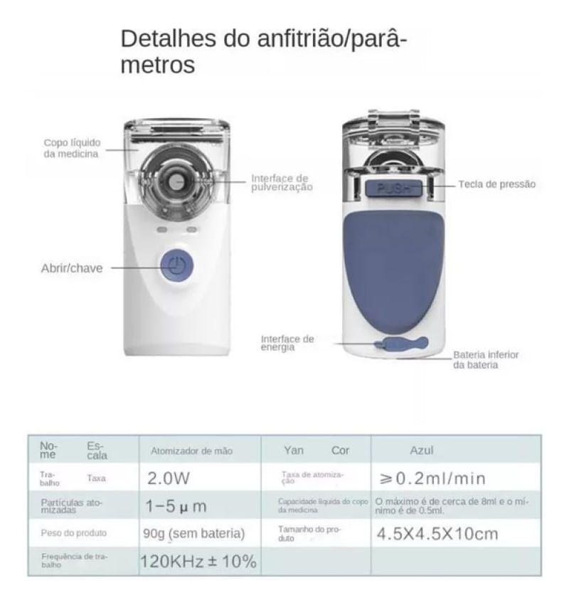 Nebulizador Inalador Portátil Ultrassônico para Tratamento Respiratório via USB/Pilha