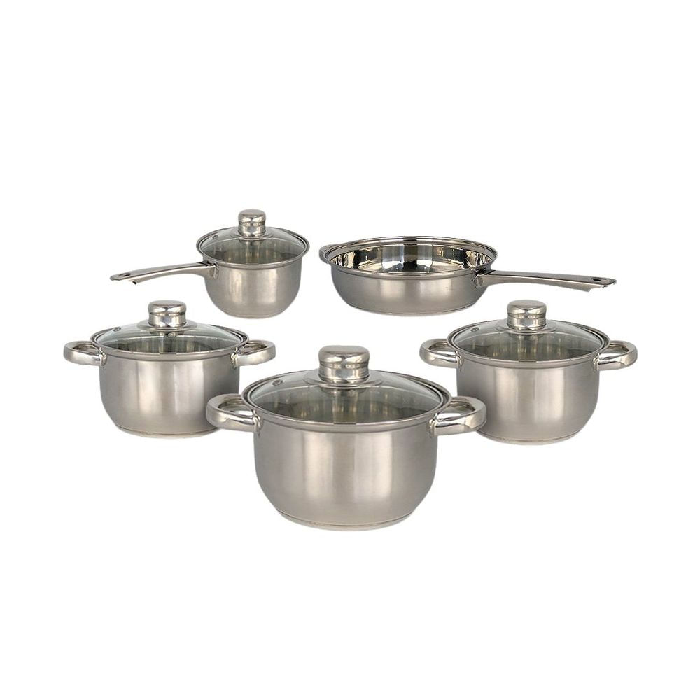 Conjunto de Panelas em Aço Inox com 05 Peças Tampa de Vidro