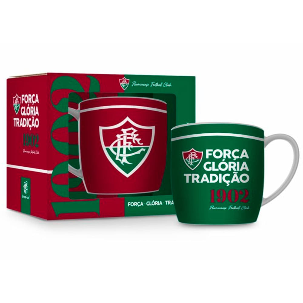 Caneca Porcelana Premium BrasFoot Fluminense 01 300 ML Urban Licenciada Branco