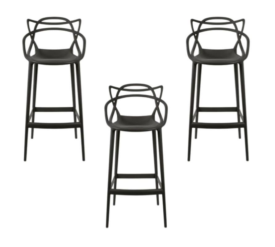 Conjunto c/3 Banqueta Allegra Alta Master Preta Cozinha Americana Balcão Polipropileno