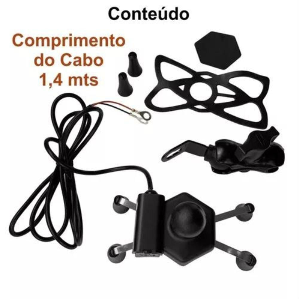 Suporte Garra Para Celular Moto Universal Com Carregador Usb