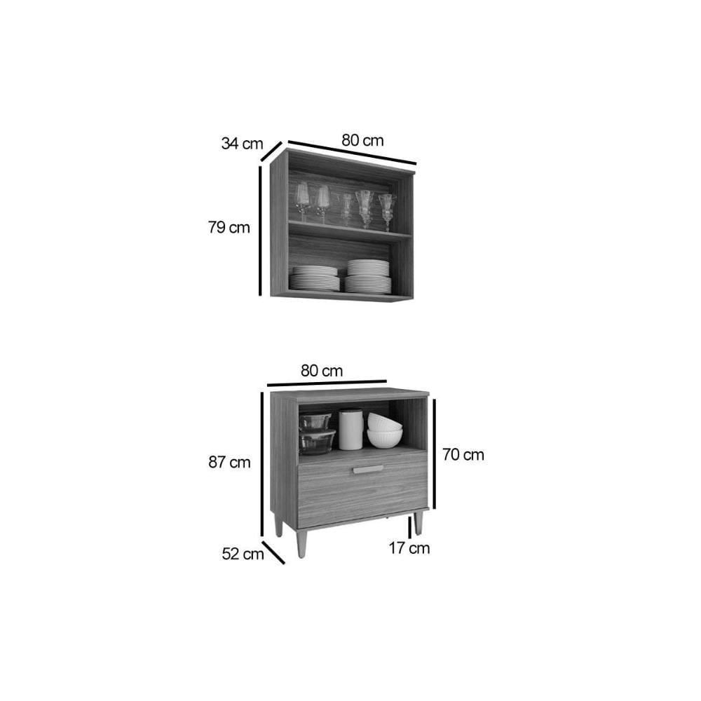 Cozinha Bella 2 Peças (1 Armário + 1 Balcão) 80cm Freijo-titanium Mgm