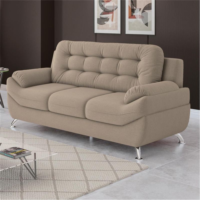 Sofá 3 Lugares Mercury em Tecido Suede 200cm Linoforte Le biscuit