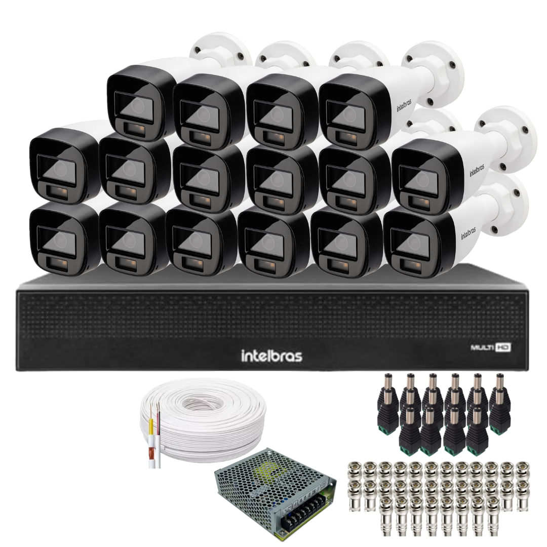 Kit 16 Câmeras Intelbras 1120b Full Color, Dvr 16ch Mhdx 1016c Sem Hd