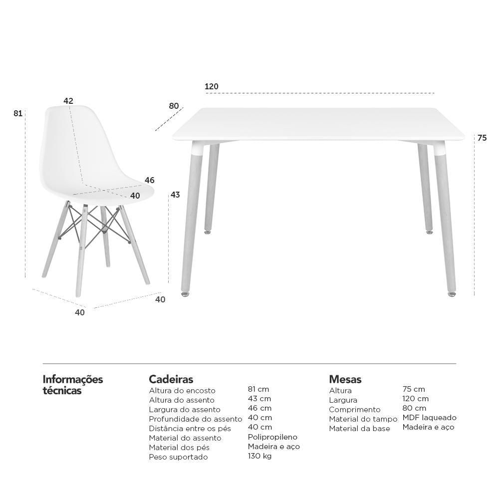 Mesa Retangular 80 X 120 Cm Branco + 4 Cadeiras Verde Claro