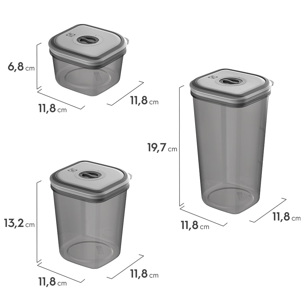 Potes Herméticos Electrolux de Plástico Cinza Escuro Retangular com 8 Unidades Não se aplica