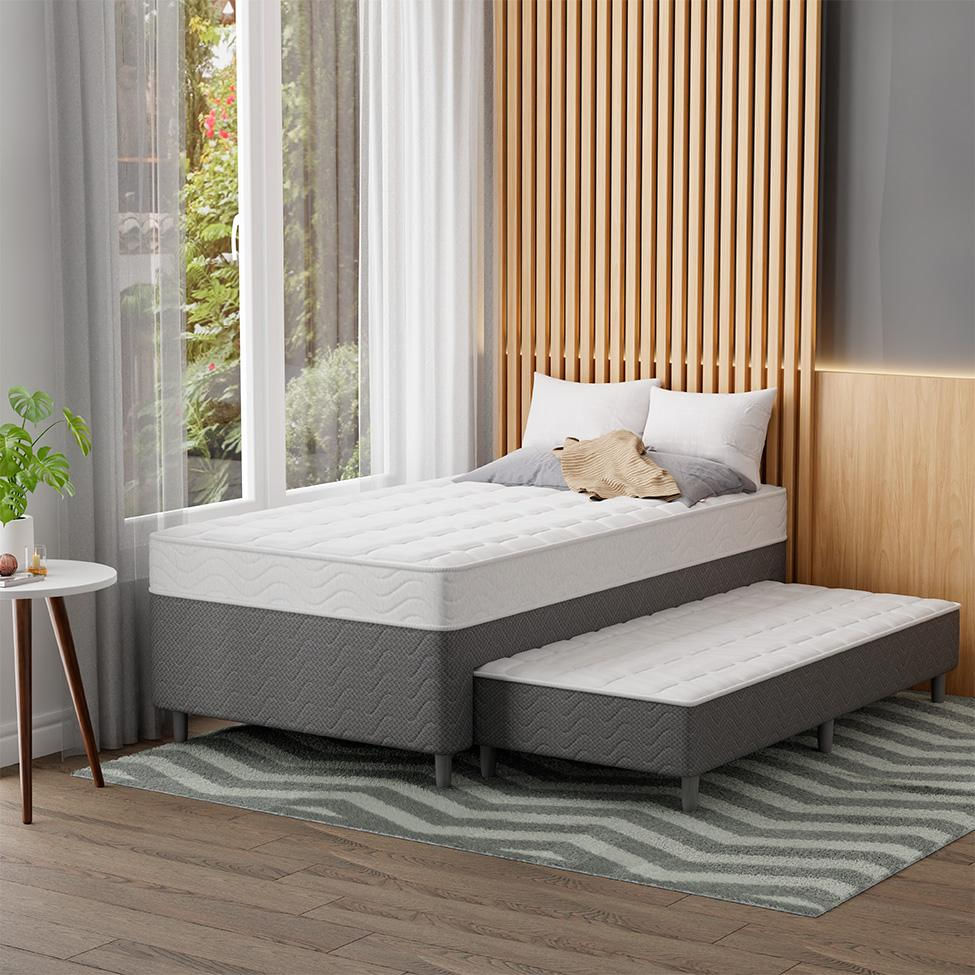 Cama Box Conjugada Solteirão com Cama Auxiliar Premier Unibox Molas Ensacadas (63x108x198) Cinza