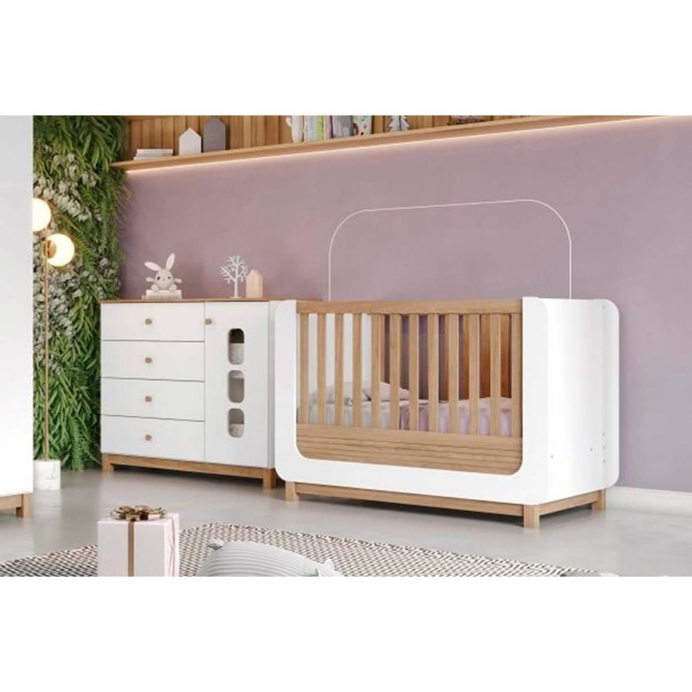 Quarto Infantil Completo Aconchego 2 Peças (1 Berço + 1 Cômoda) Qi83 Branco-jequitiba - Henn