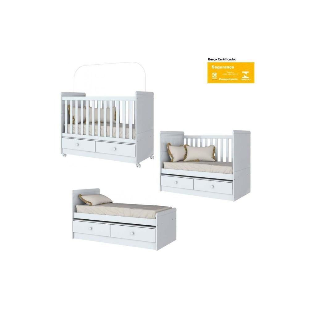 Quarto Infantil Completo Aquarela 2 Peças (1 Berço + 1 Cômoda) Qi63 Branco - Henn