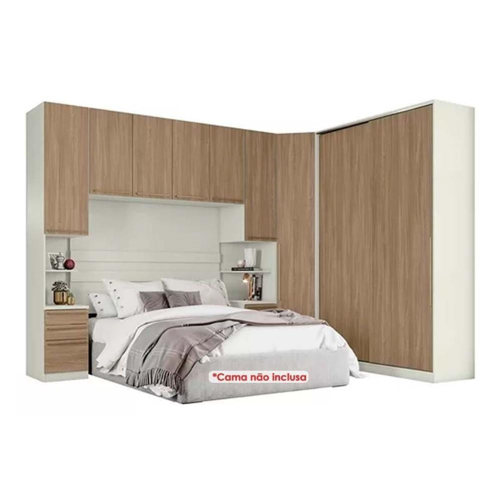 Quarto Casal Modulado Seletto 5 Peças (1 Ponte + 1 Closet Canto + 1 Guarda Roupa 2 Portas De Correr + 2 Complementos) Qm121 Areia