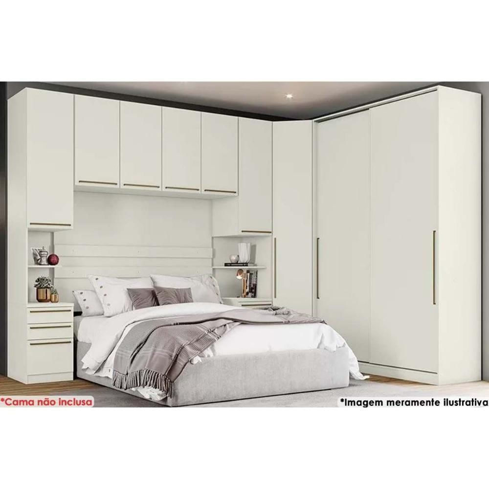 Quarto Casal Modulado Seletto 5 Peças (1 Ponte + 1 Closet Canto + 1 Guarda Roupa 2 Portas De Correr + 2 Complementos) Qm121 Areia