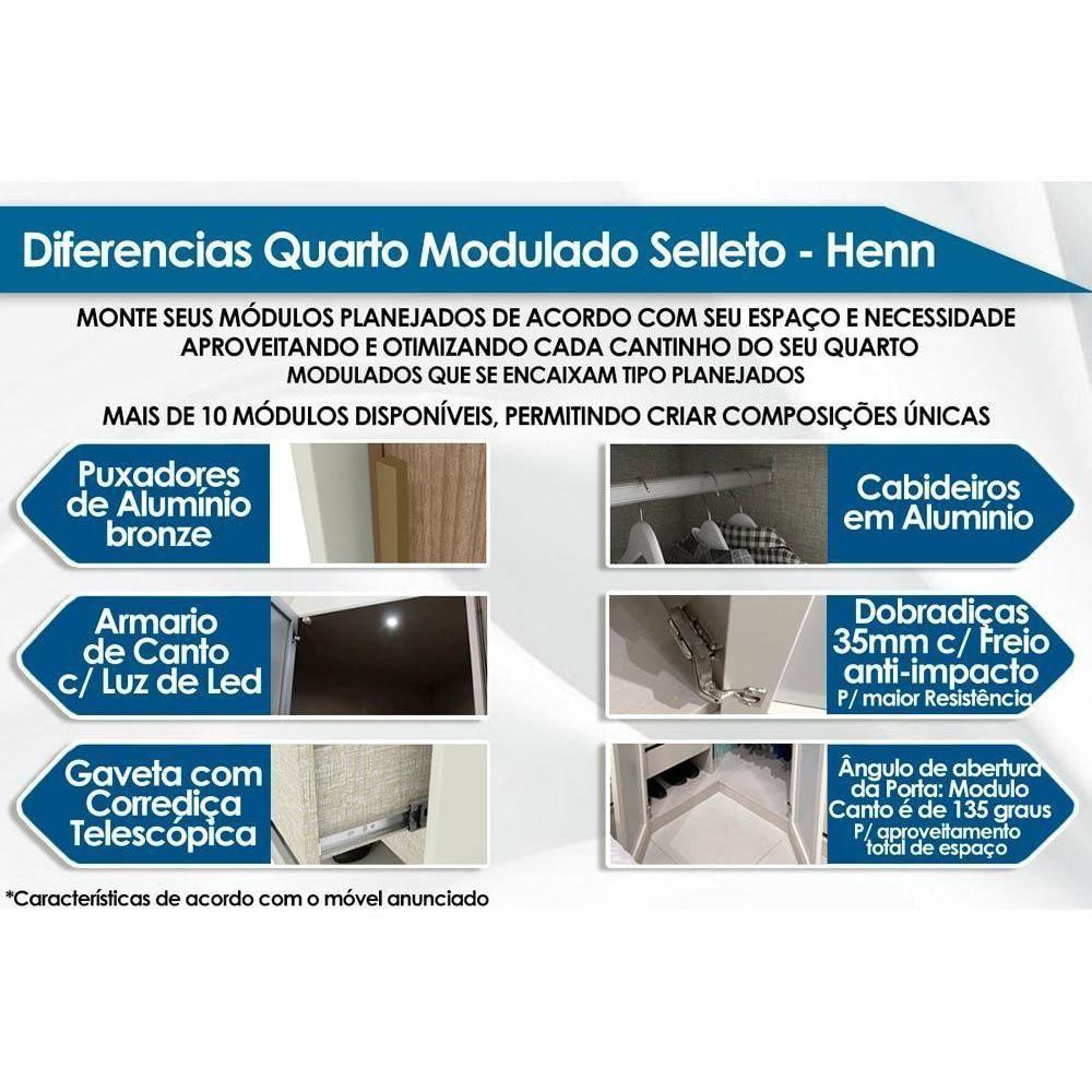 Quarto Casal Modulado Seletto 5 Peças (1 Ponte + 1 Closet Canto + 1 Guarda Roupa 2 Portas De Correr + 2 Complementos) Qm121 Areia