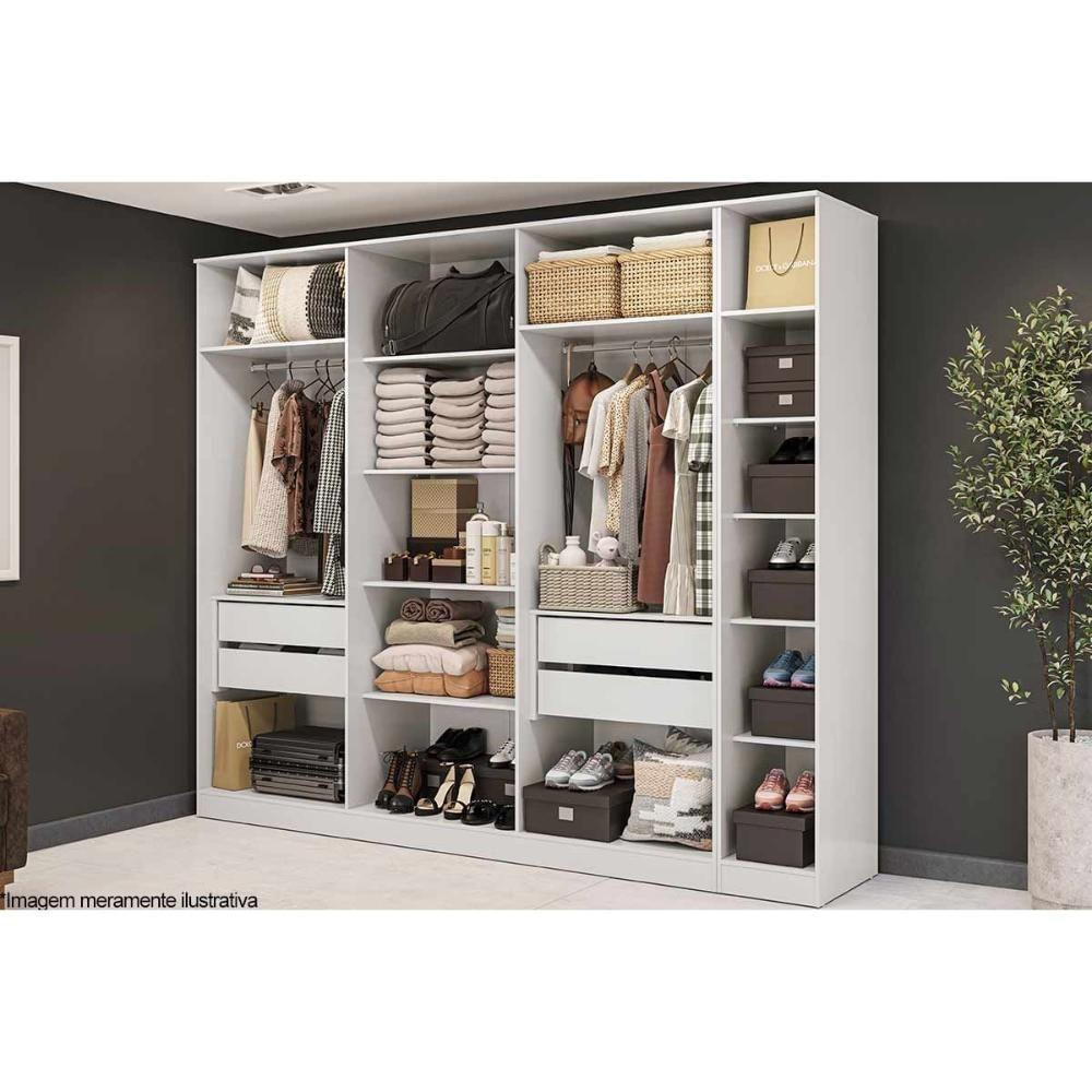 Quarto Casal Completo Adapt 2 Peças (1 Closet Aberto + 1 Módulo Aberto) Qcm71 Branco - Kappesberg