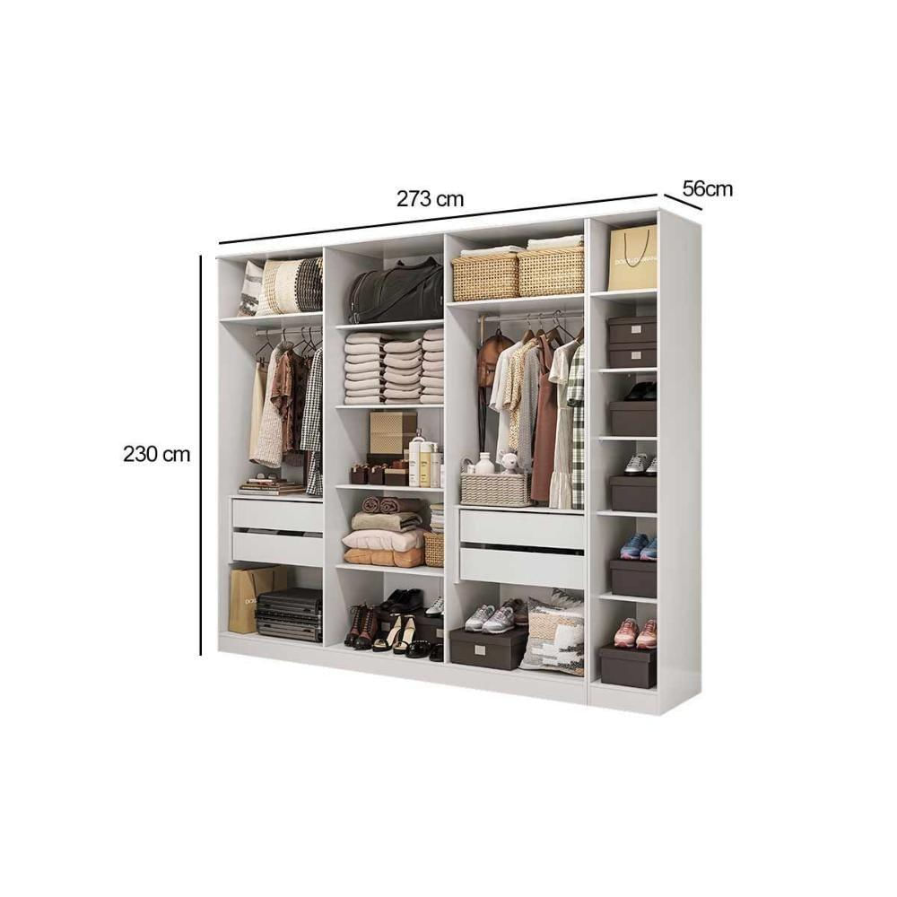 Quarto Casal Completo Adapt 2 Peças (1 Closet Aberto + 1 Módulo Aberto) Qcm71 Branco - Kappesberg