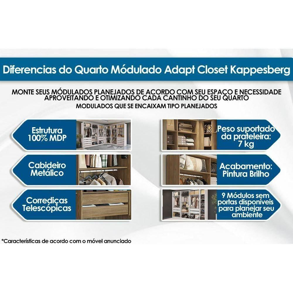 Quarto Casal Completo Adapt 2 Peças (1 Closet Aberto + 1 Módulo Aberto) Qcm71 Branco - Kappesberg