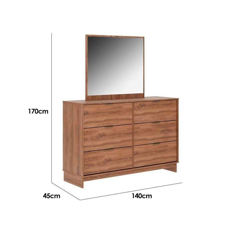 Cômoda De Quarto 1160 com 6 Gavetas com Espelho Freijo - Carraro