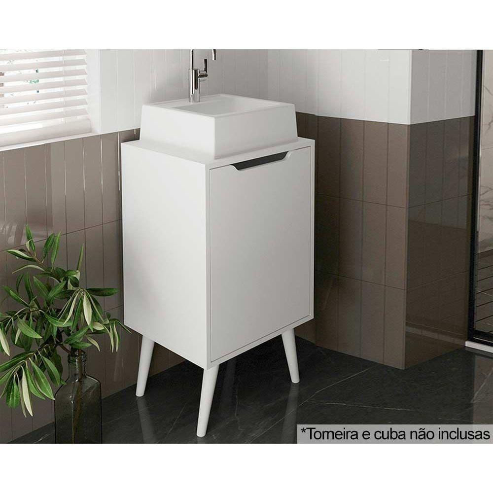 Balcão Para Banheiro Com Pés Bn3641 Sem Cuba Com 1 Porta 45cm Branco - Tecno Mobili