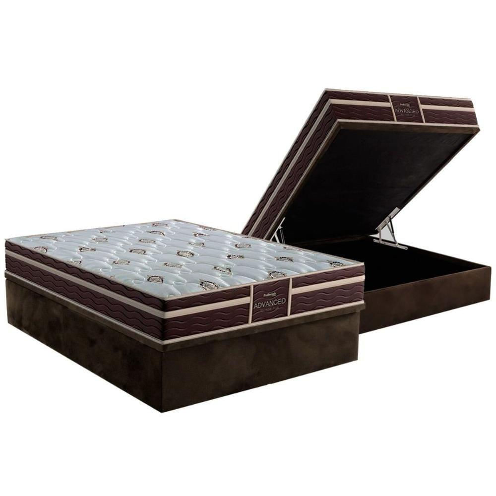 Conjunto Box Baú Casal Colchão Espuma Probel Colchão D33 - Firmepedic Prodormir Advanced Tech1500 Plus Brown + Base Crc Suede Brown(138x188)