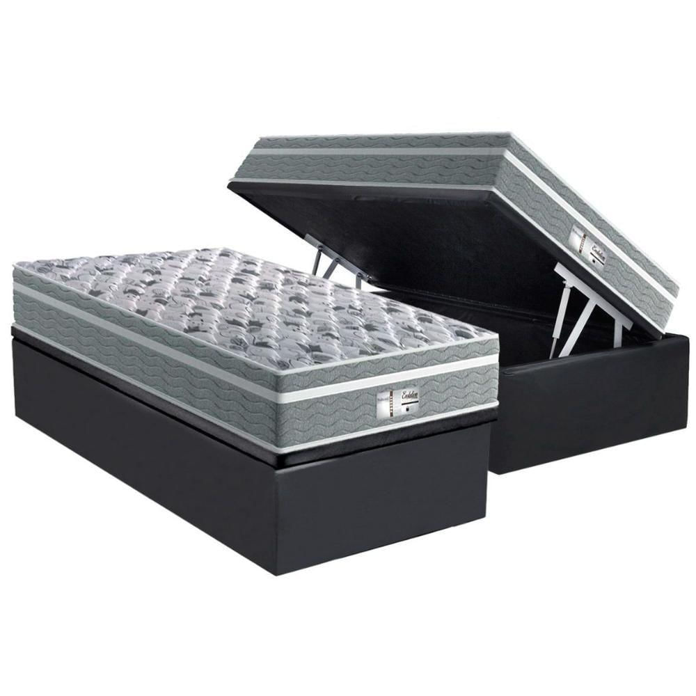 Conjunto Box Baú Solteiro Colchão Molas Probel Ensacadas Evolution Gray + Base Crc Suede Gray (88x188)