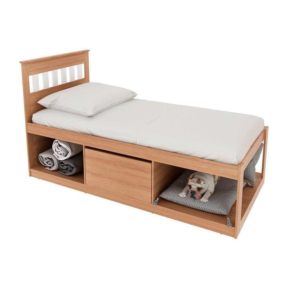 Cama Solteiro Multifuncional C- Nichos E Baú Cm8037 Branco - Tecno Mobili