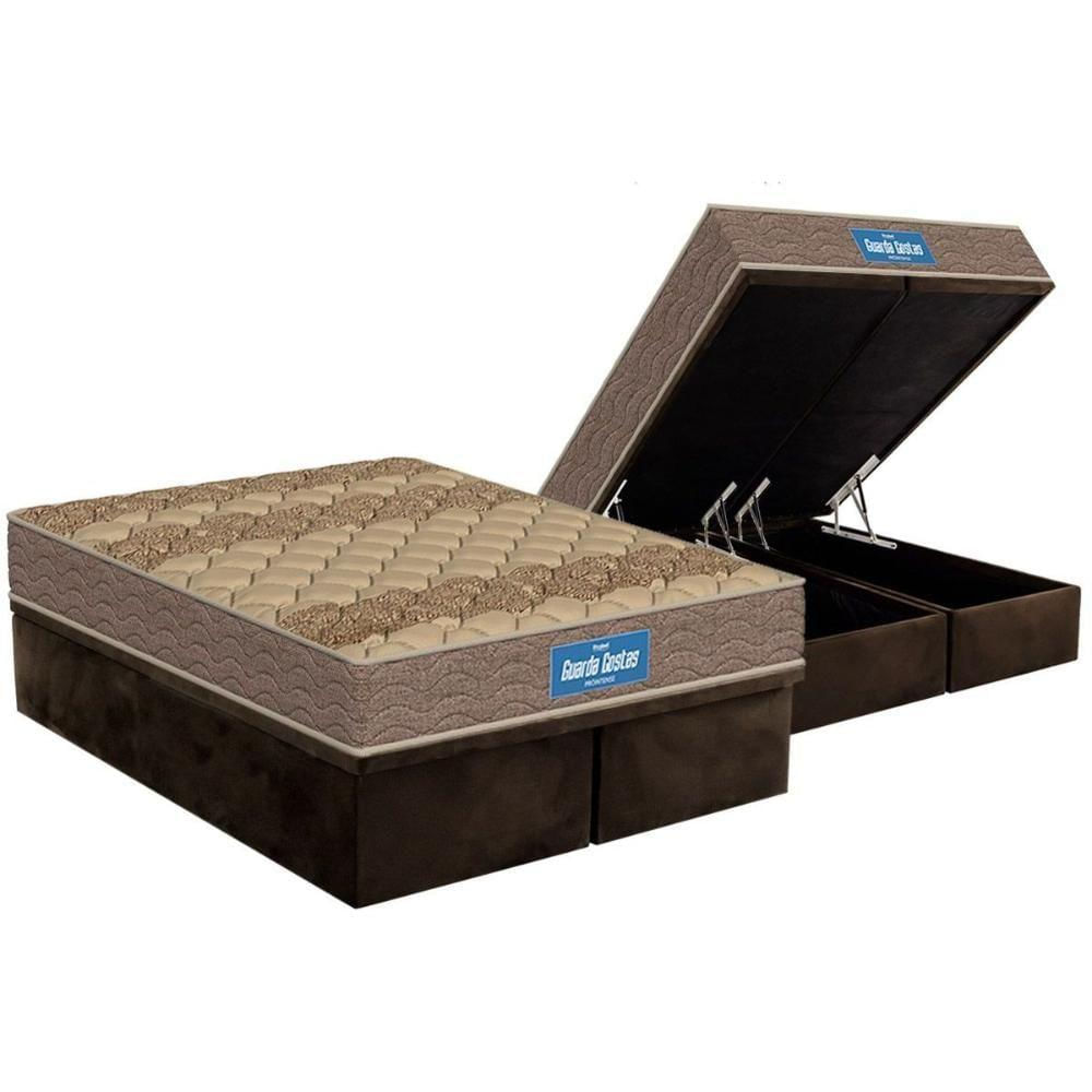 Conjunto Box Baú King: Colchão Espuma Probel D33 Guarda Costas Brown + Base Crc Suede Brown(193x203)
