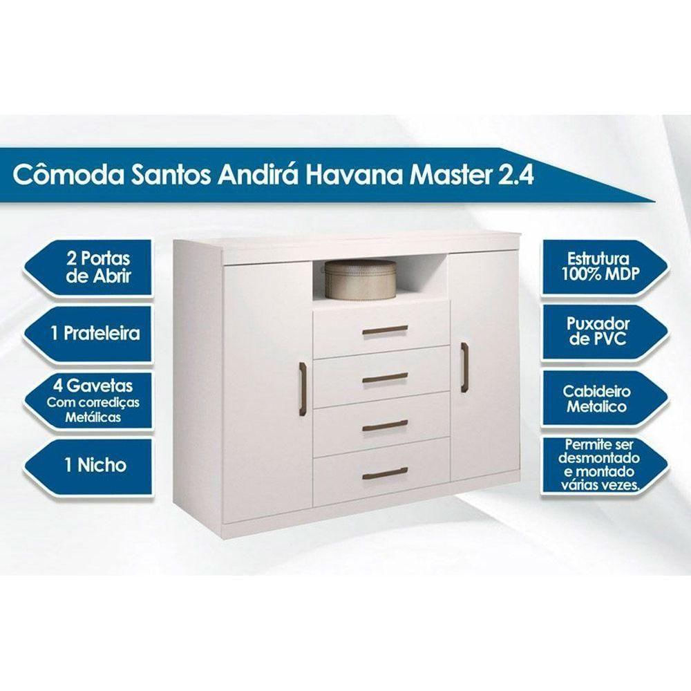 Cômoda De Quarto Master com 2 Portas 1 Nicho E 4 Gavetas com Pés Jatoba-grafitte - Santos Andirá