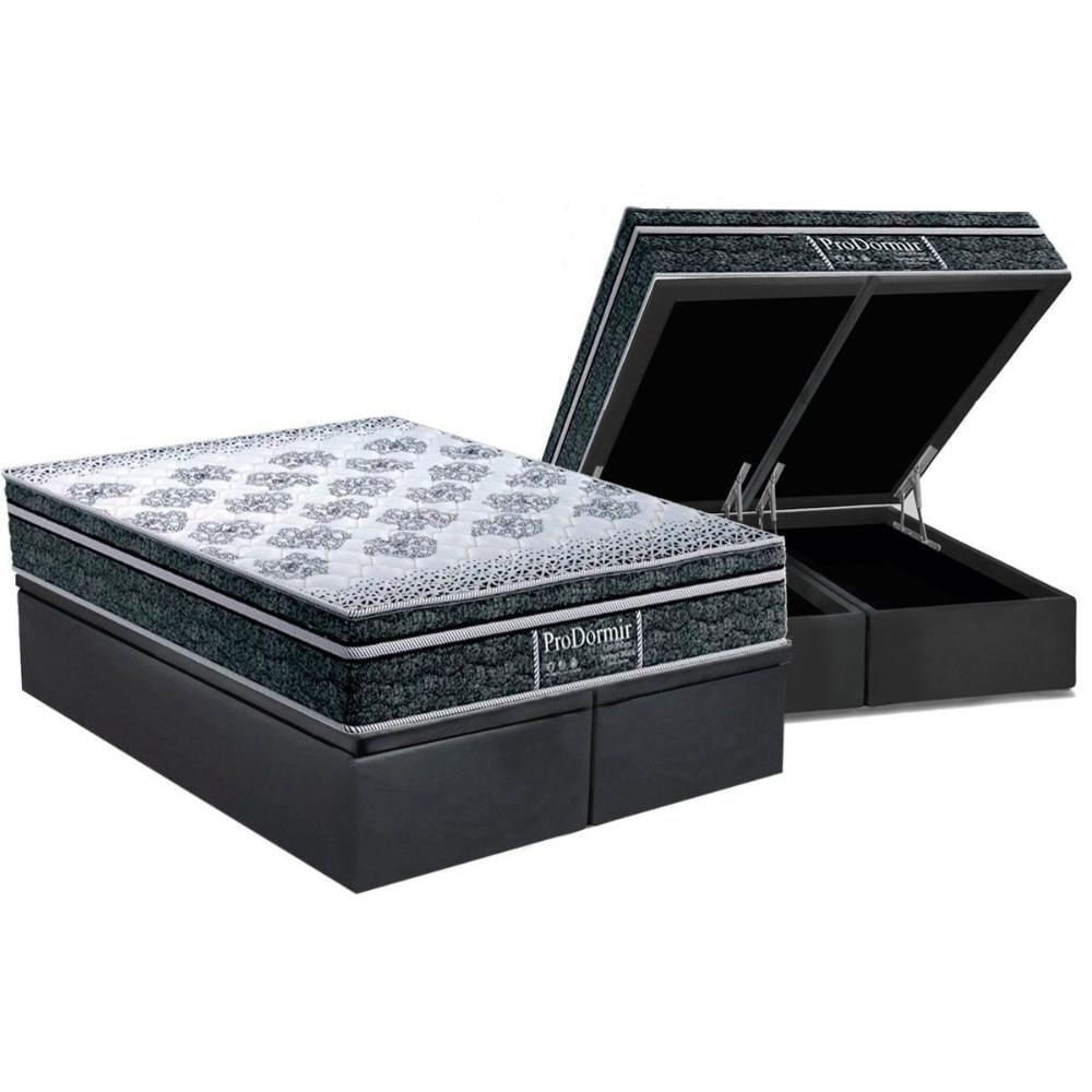 Conjunto Box Baú King Colchão Molas Probel Ensacadas Masterpocket Prodormir Springs Black + Base Crc Suede Gray(193x203)
