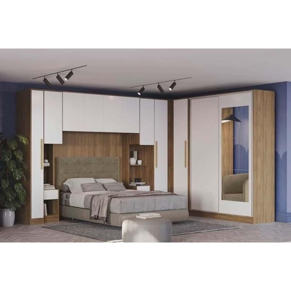 Quarto Casal Modulado Adapt 9 Peças Quarto Queen (6 Armários + 1 Ponte Aéreo + 2 Complementos) Qcm141 Nogueira-branco - Kappesberg