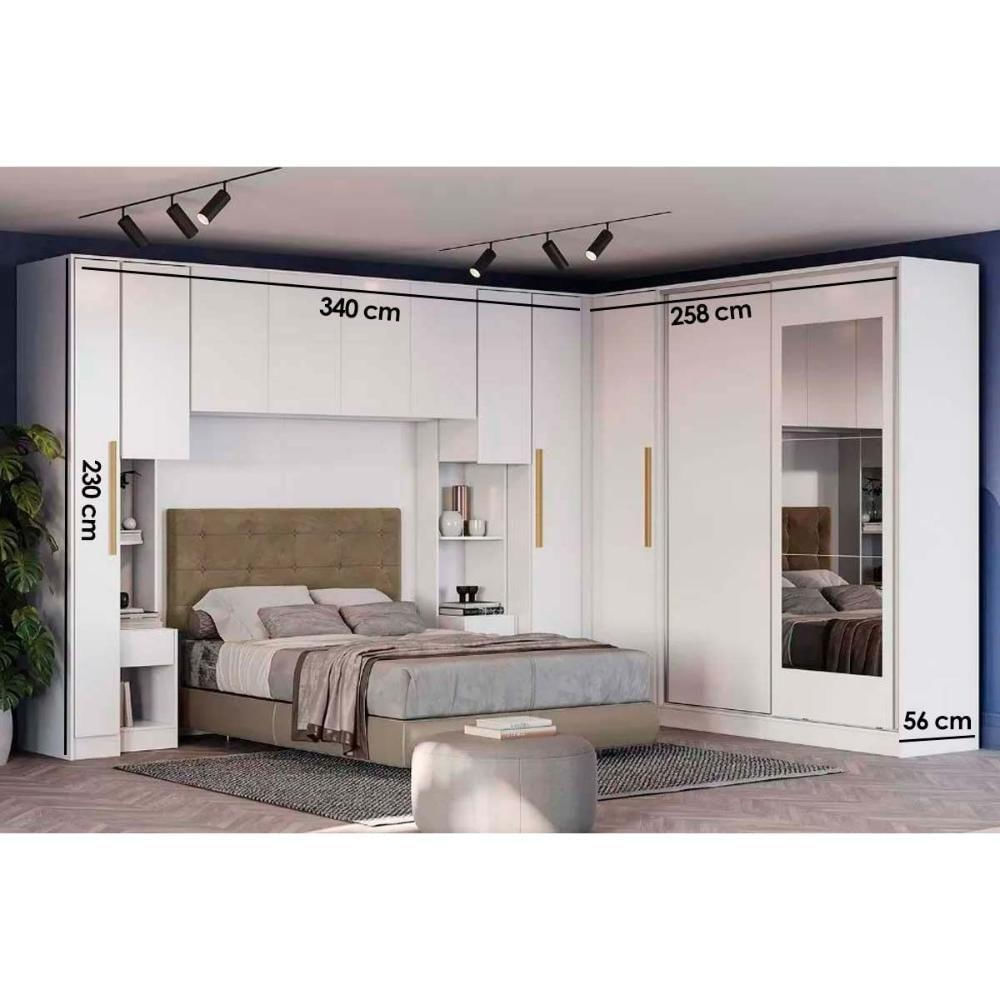 Quarto Casal Modulado Adapt 9 Peças Quarto Queen (6 Armários + 1 Ponte Aéreo + 2 Complementos) Qcm141 Nogueira-branco - Kappesberg