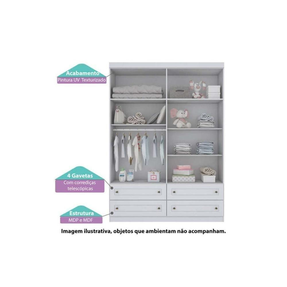 Quarto Infantil Completo Americano 2 Peças (1 G Roupa + 1 Berço) Qi60 Branco - Henn