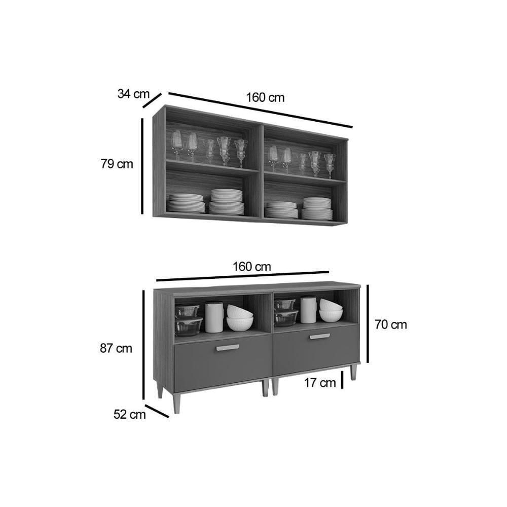 Cozinha Bella 4 Peças S- Portas (2 Armários +2 Balcões) 160cm Freijo-titanium Mgm