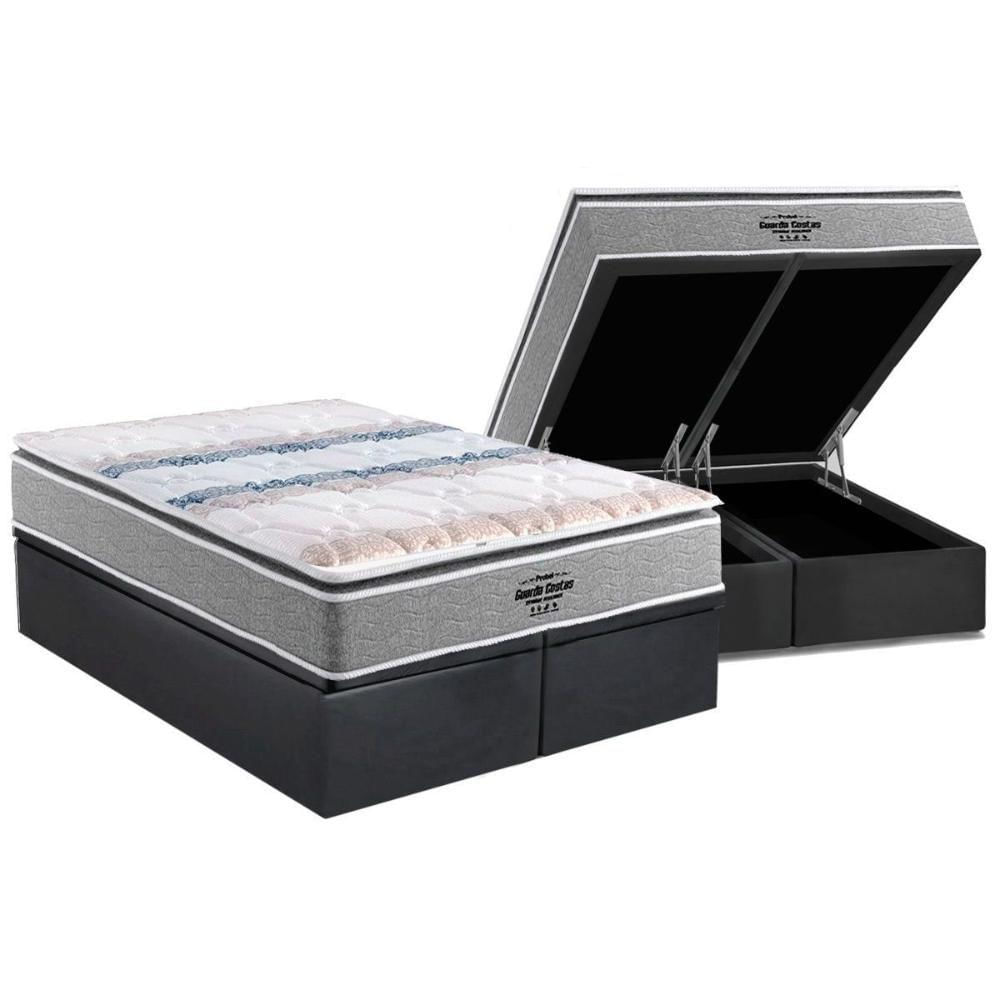 Cama Box Baú King: Colchão Anatômico Probel Compact Ag 65 - D33 - Guarda Costas Extreme Resistence + Base Crc Suede Gray(193x203)