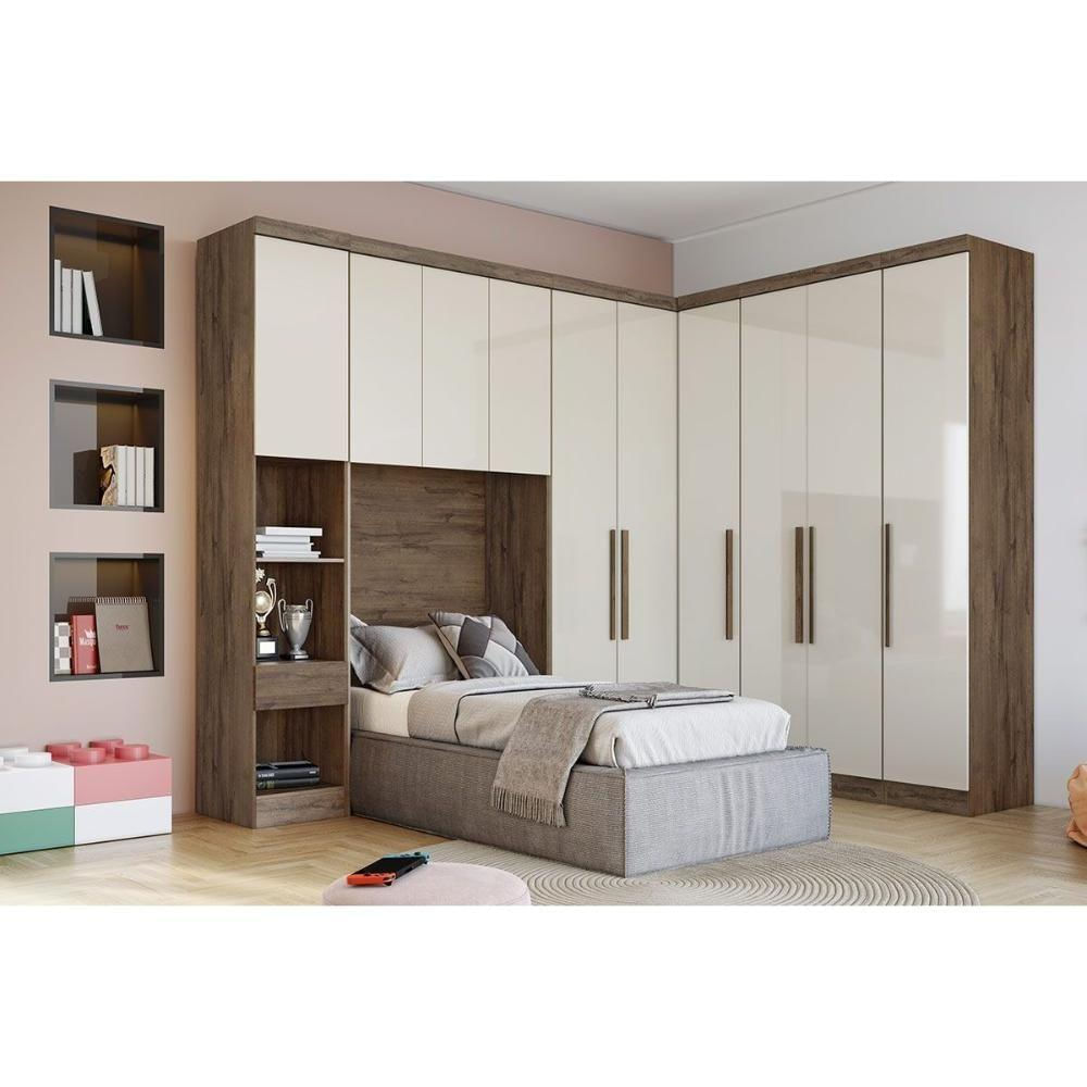 Modulado De Quarto Armário Mesa De Cabeceira Rizon-linea 1 Porta C-1 Gaveta Cumaru-fendi