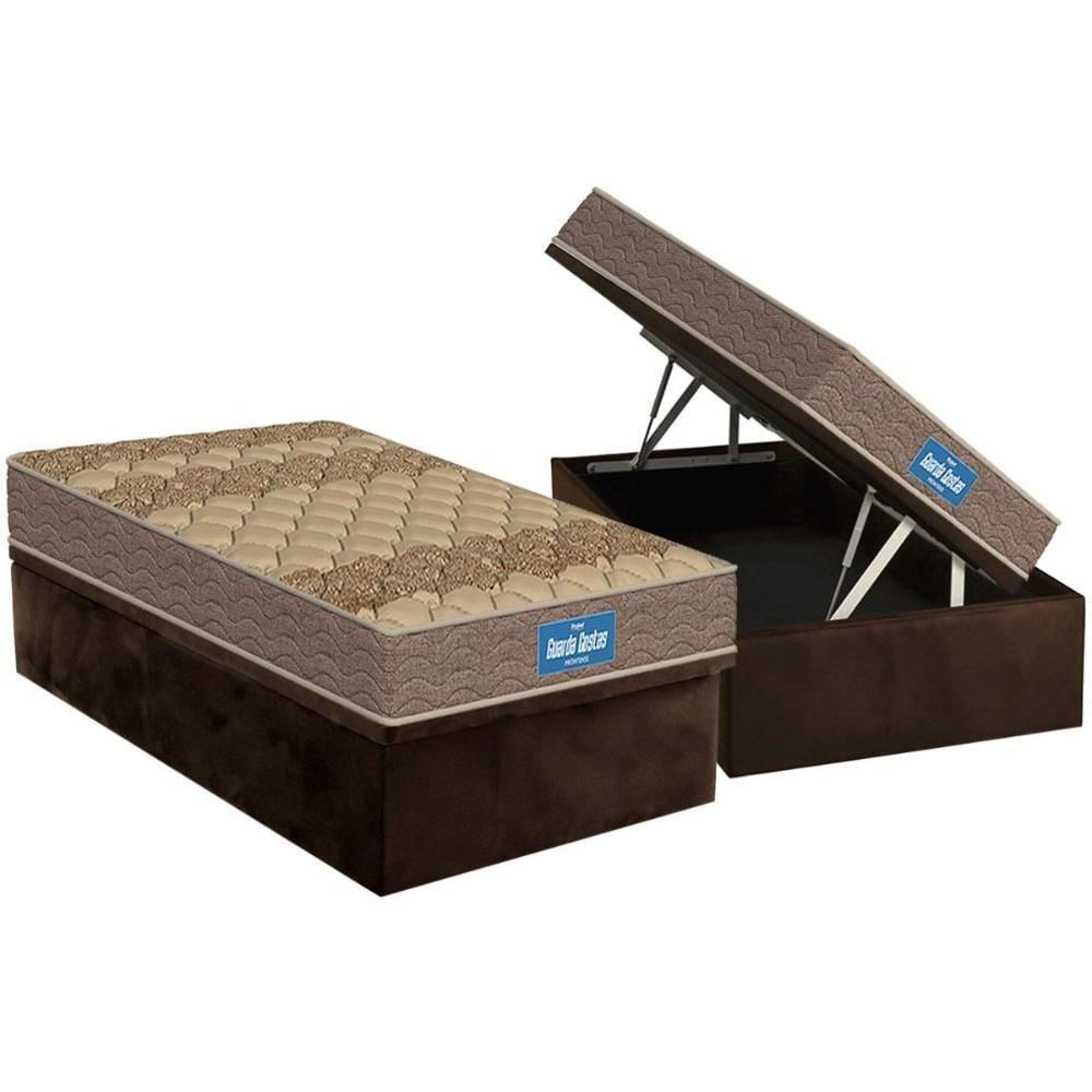 Conjunto Box Baú Solteiro Colchão Espuma Probel D33 Guarda Costas Brown + Base Crc Suede Brown(88x188)