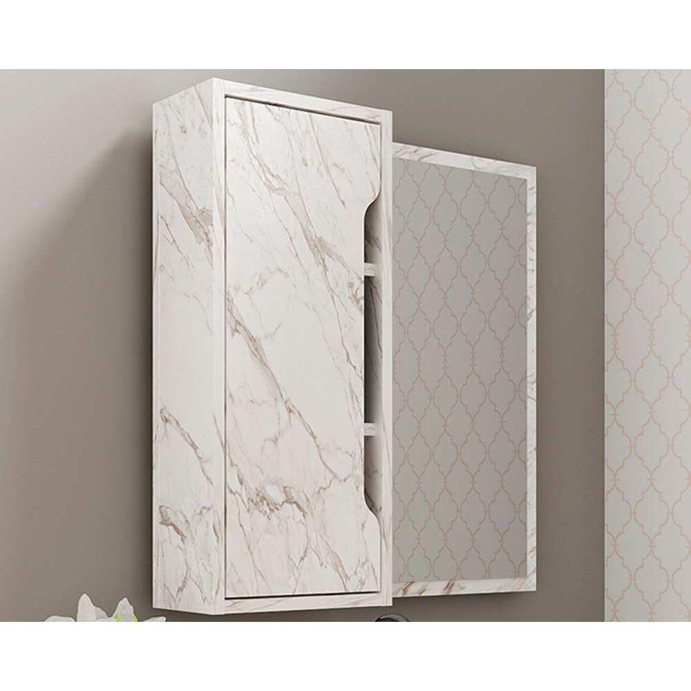 Espelheira De Banheiro Bn3648 60x60 Cm Mármore Branco - Tecno Mobili