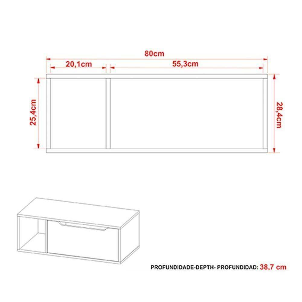 Gabinete De Banheiro Suspenso Bn3644 Sem Cuba 1 Porta 80cm Branco - Tecno Mobili