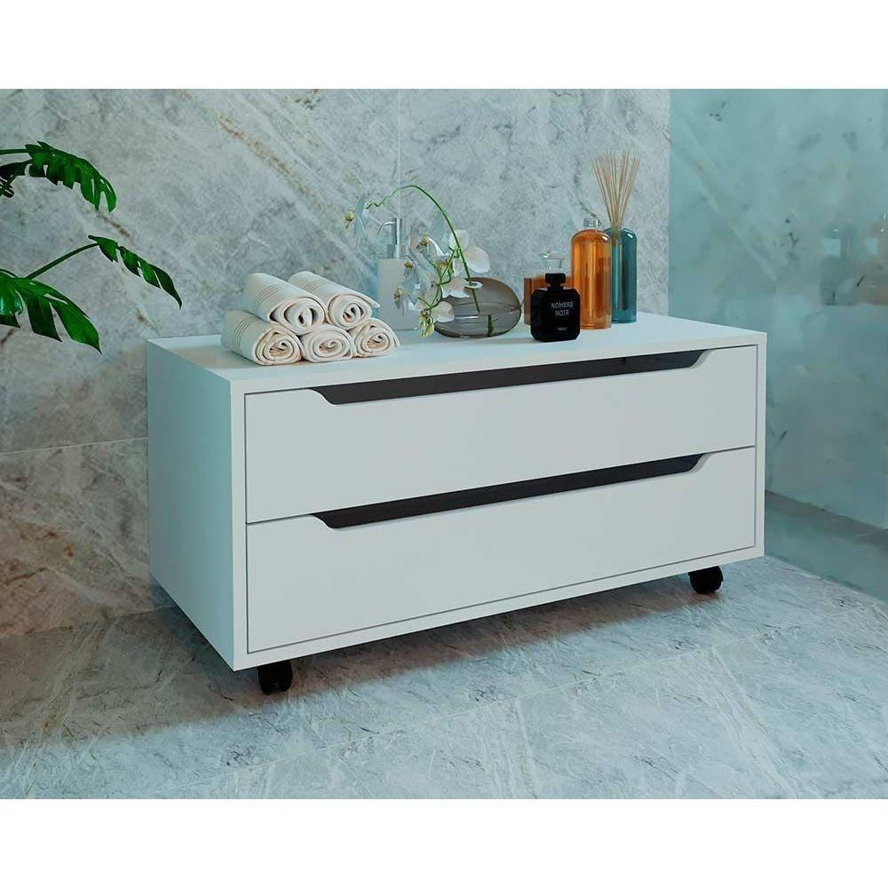 Gabinete De Banheiro Com Rodizio Bn3643 Sem Cuba 2 Gavetas 80cm Branco - Tecno Mobili