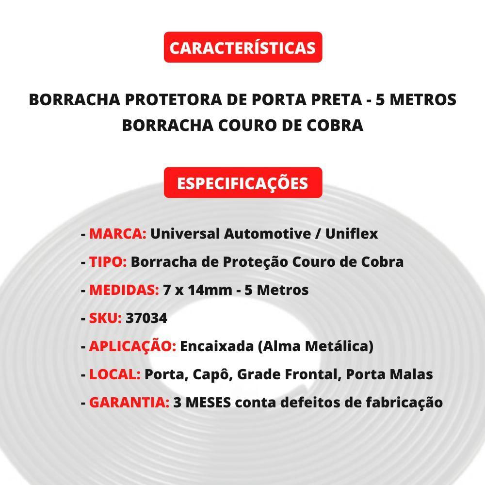 Borracha Protetora De Portas Veículos Uso Universal 5 Metros