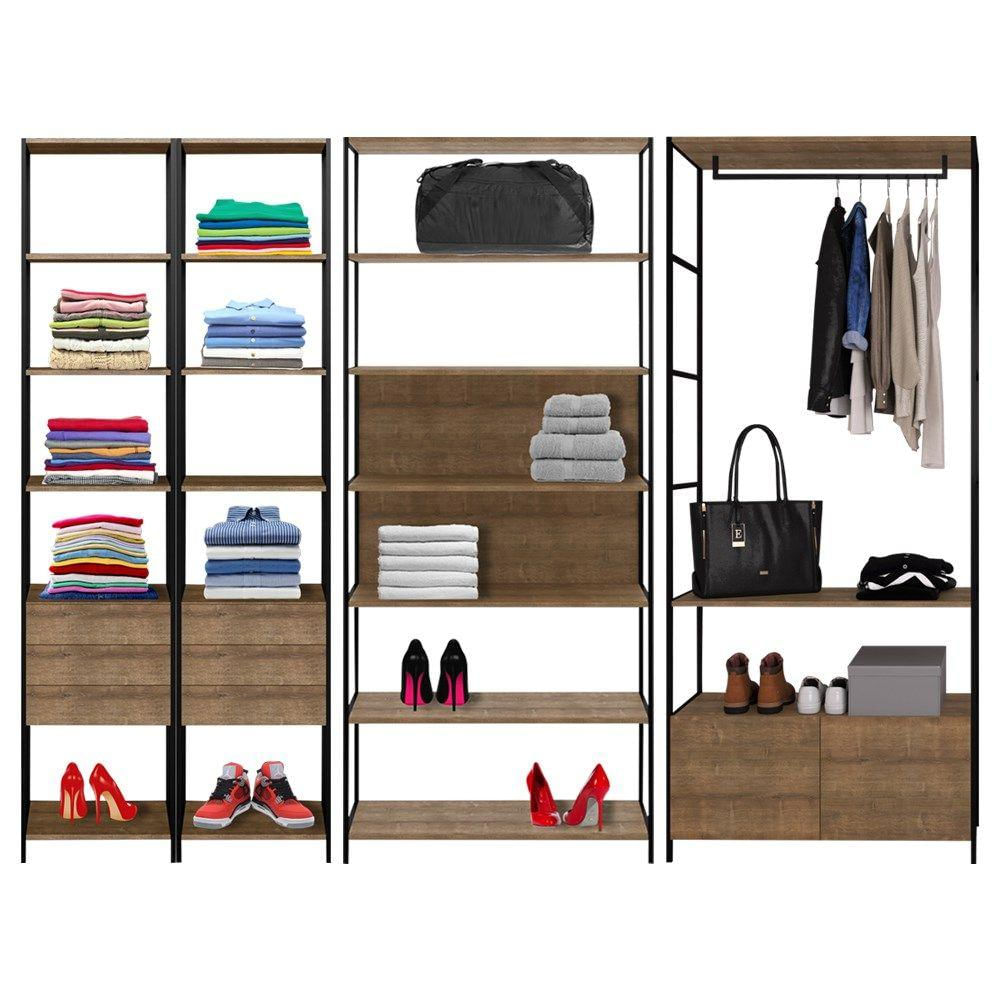 Quarto Modulado Closet 4 Módulos Quadra Vermont Base Preto