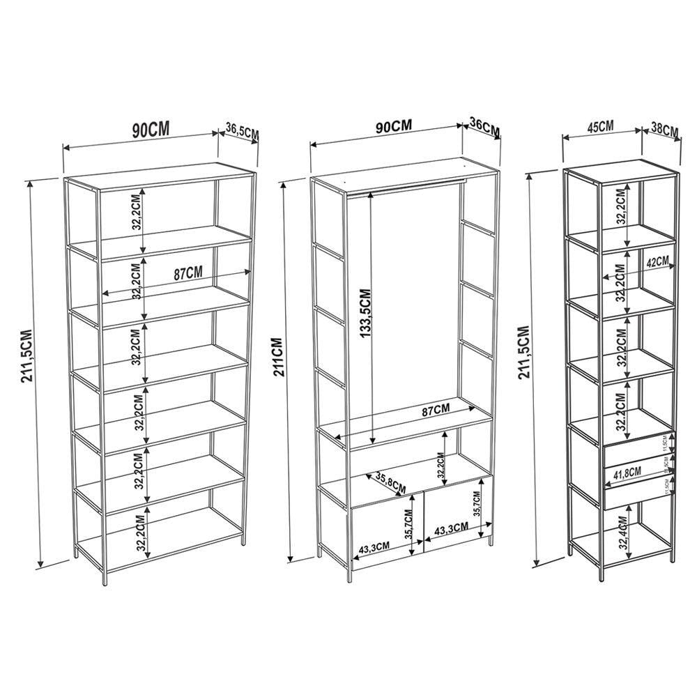 Quarto Modulado Closet 4 Módulos Quadra Vermont Base Preto