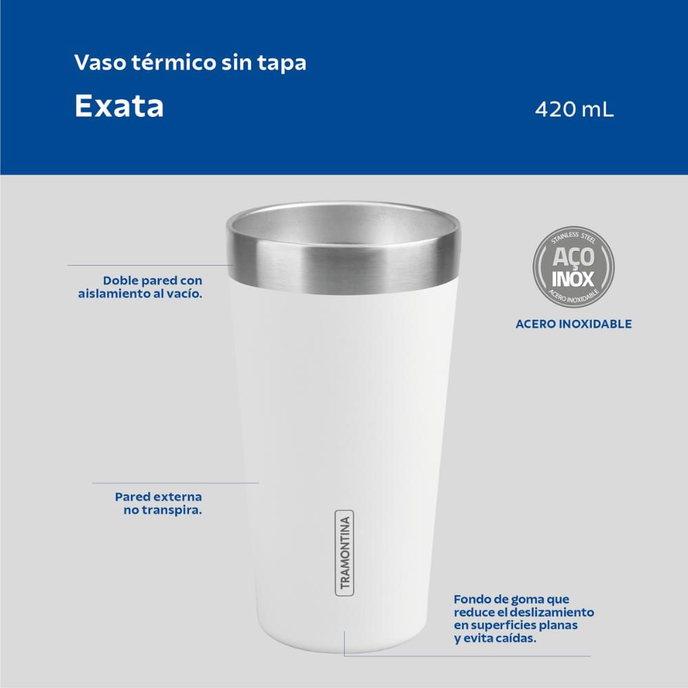 Copo Térmico Tramontina Exata em Aço Inox Branco sem Tampa 420 ml