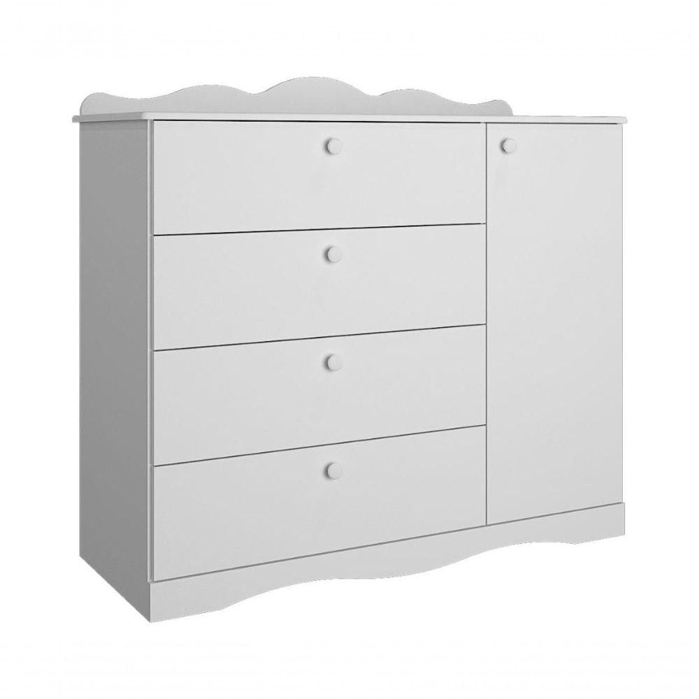 Cômoda Infantil 100% Mdf 1 Porta 4 Gavetas Encanto Permobili Branco Branco